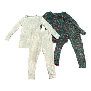 Cat & Jack Toddler 4pc Snuggly Soft‎ Snug Fit Floral & Snowflake Pajama Set, 3T